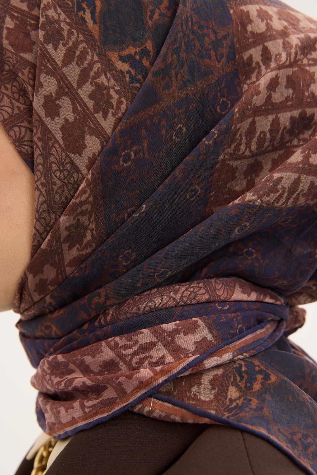 Tencel Monare Eşarp Osmanlı Desen Lacivert 90X90