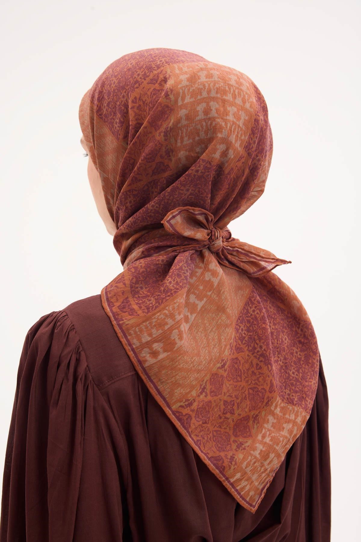 Tencel Monare Eşarp Osmanlı Desen Pas Rengi 90X90