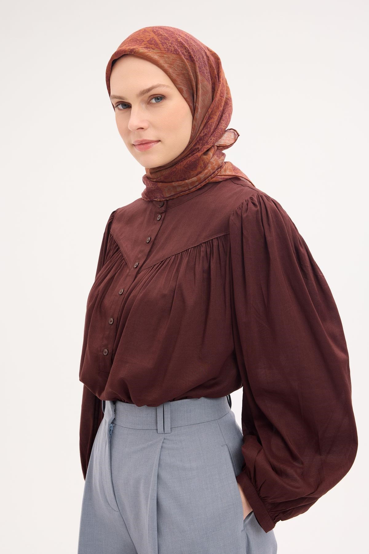 Tencel Monare Eşarp Osmanlı Desen Pas Rengi 90X90