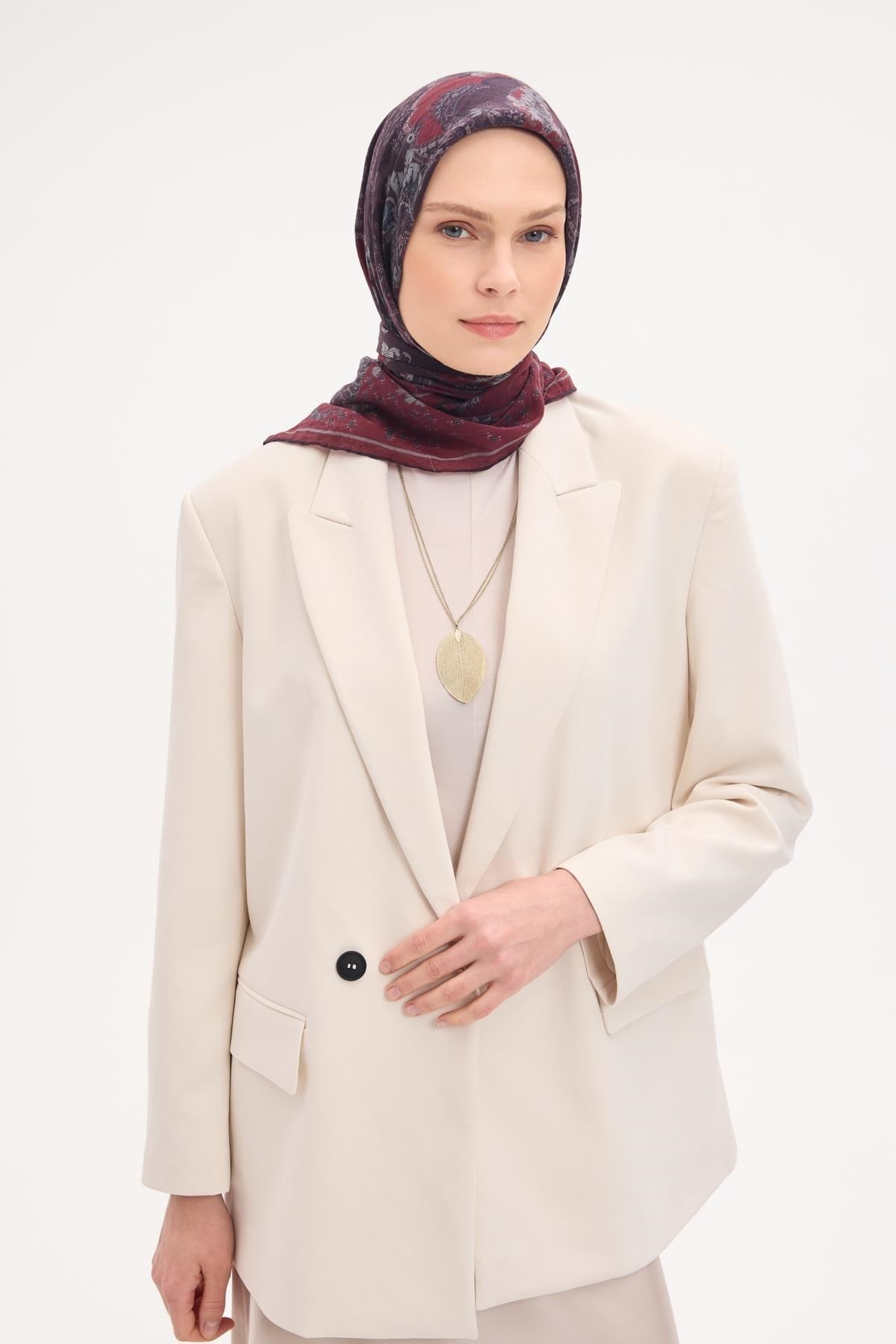 Tencel Monare Eşarp Şal Desen Bordo 90x90
