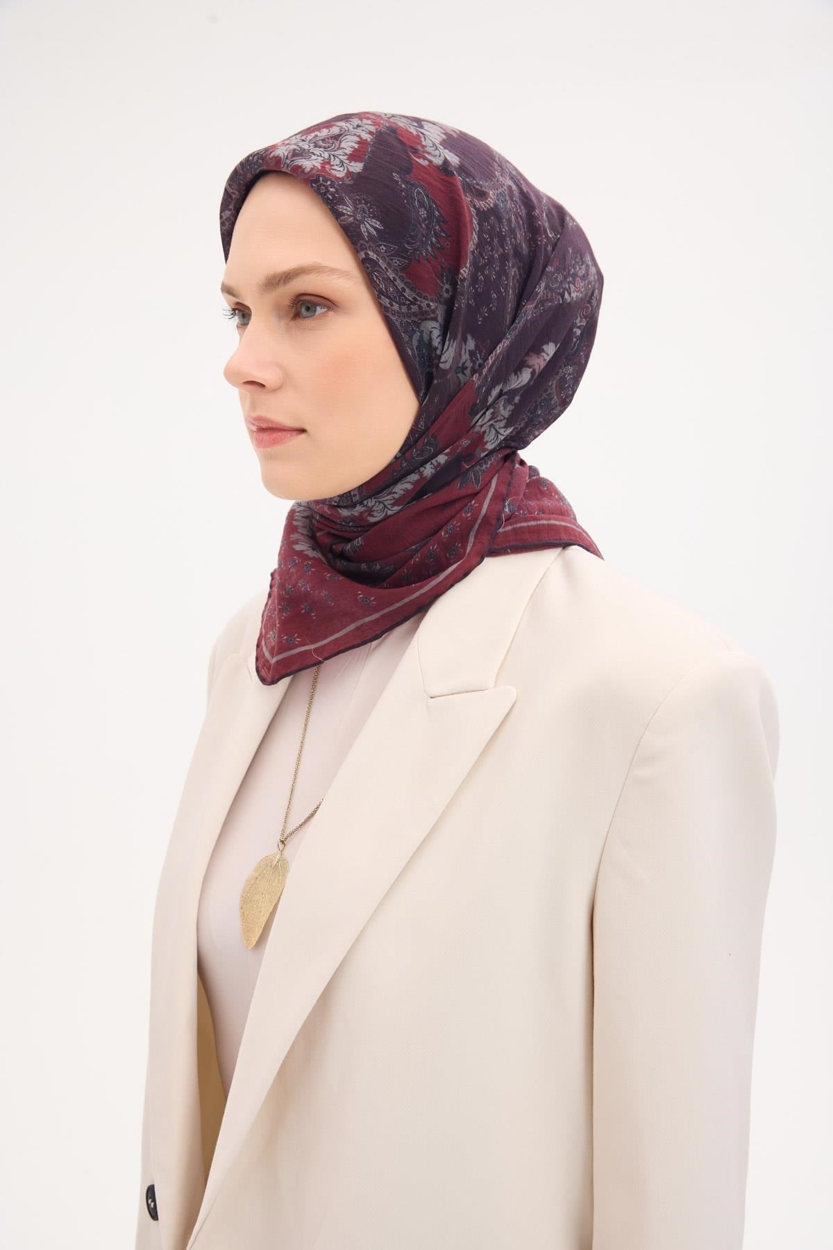 Tencel Monare Eşarp Şal Desen Bordo 90x90