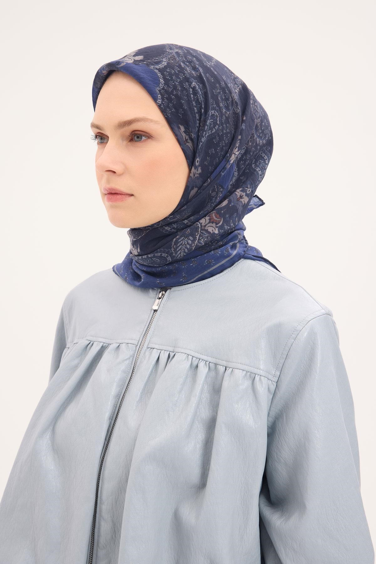 Tencel Monare Eşarp Şal Desen Gece Mavisi 90x90
