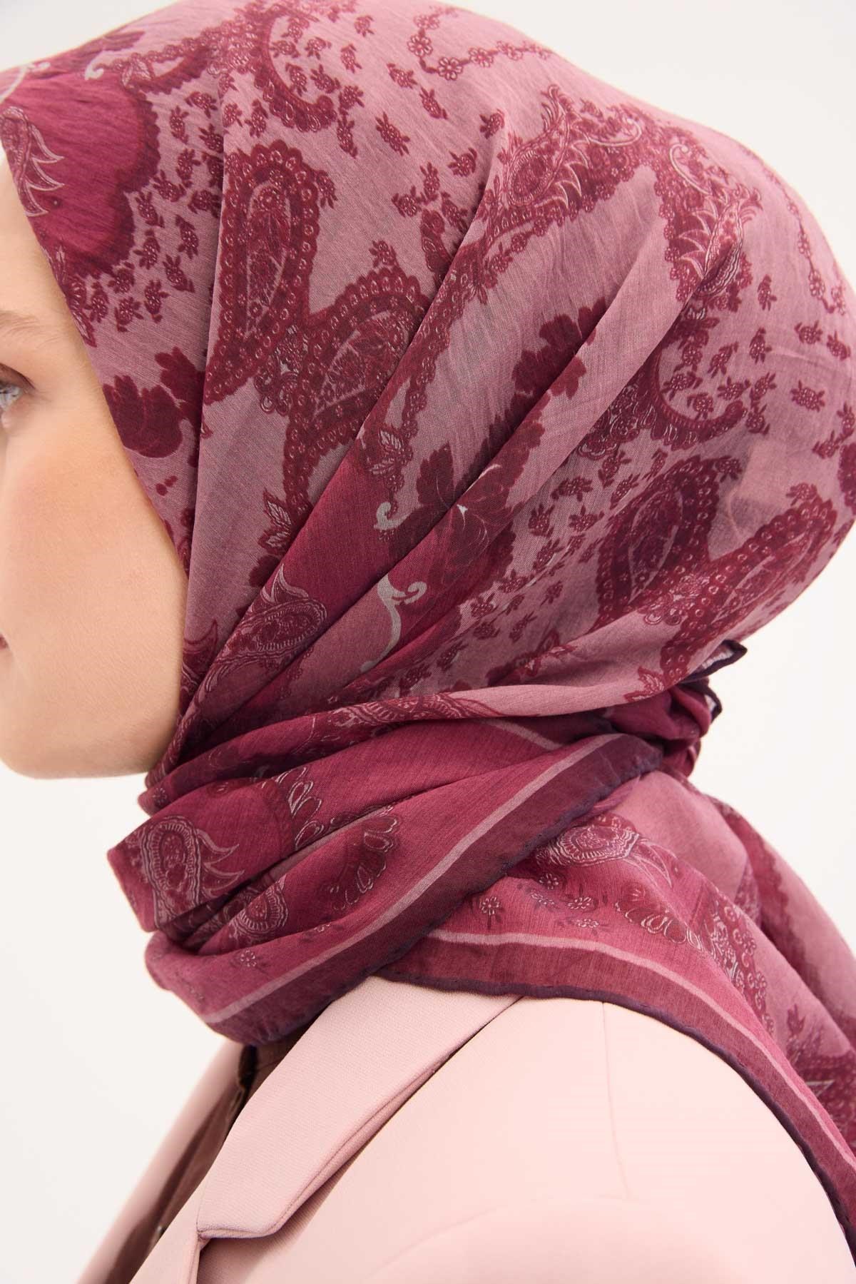 Tencel Monare Eşarp Şal Desen Koyu Fuşya 90x90