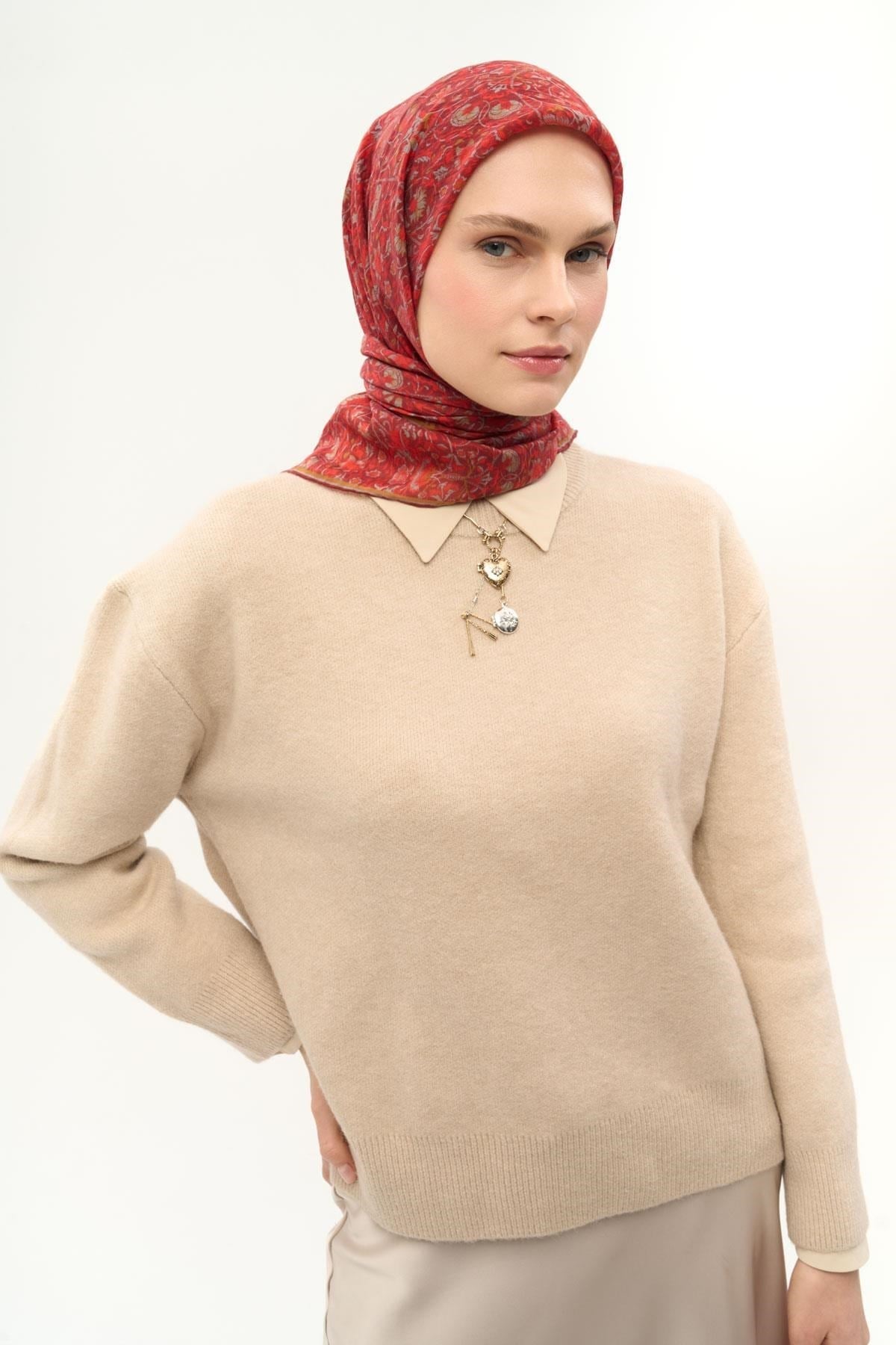 Tencel Monare Eşarp Saray Baharı Desen Bordo 90X90