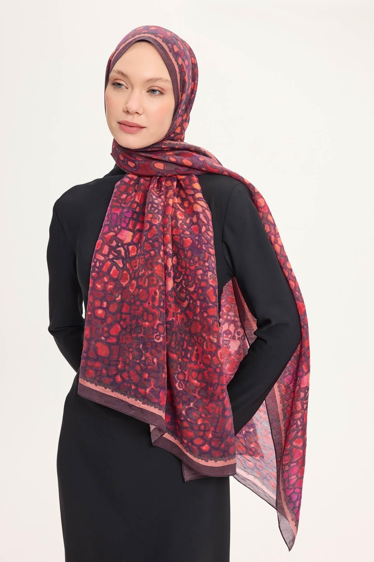 Tencel Monare Şal Mürdüm Taş Desen 75x195