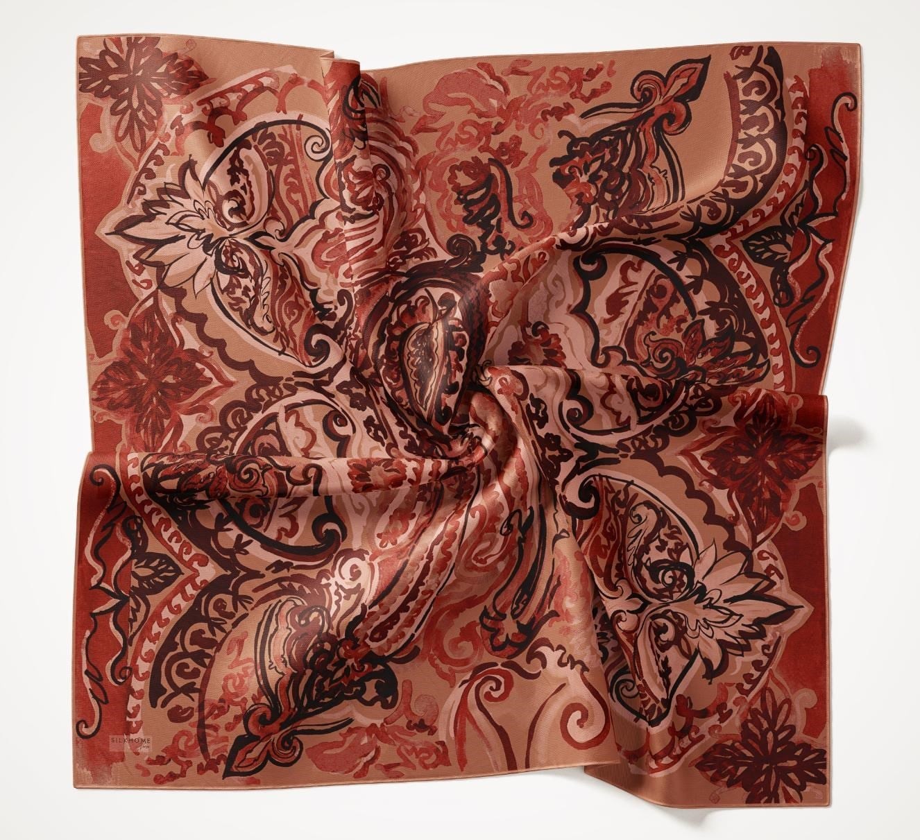Twill İpek Eşarp Art Desen Bordo 90x90