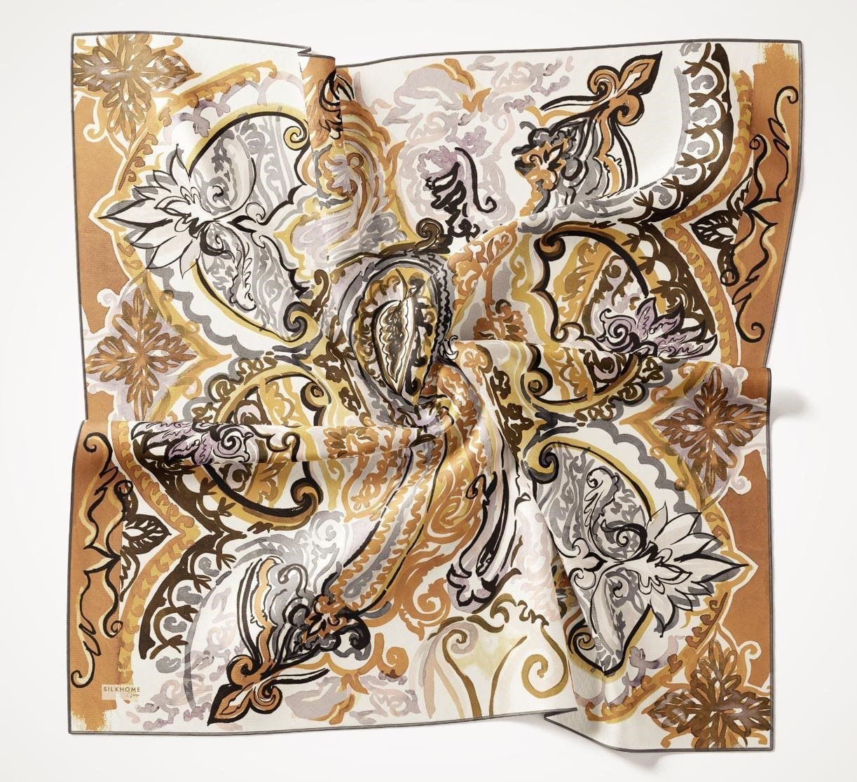 Twill İpek Eşarp Art Desen Krem 90x90