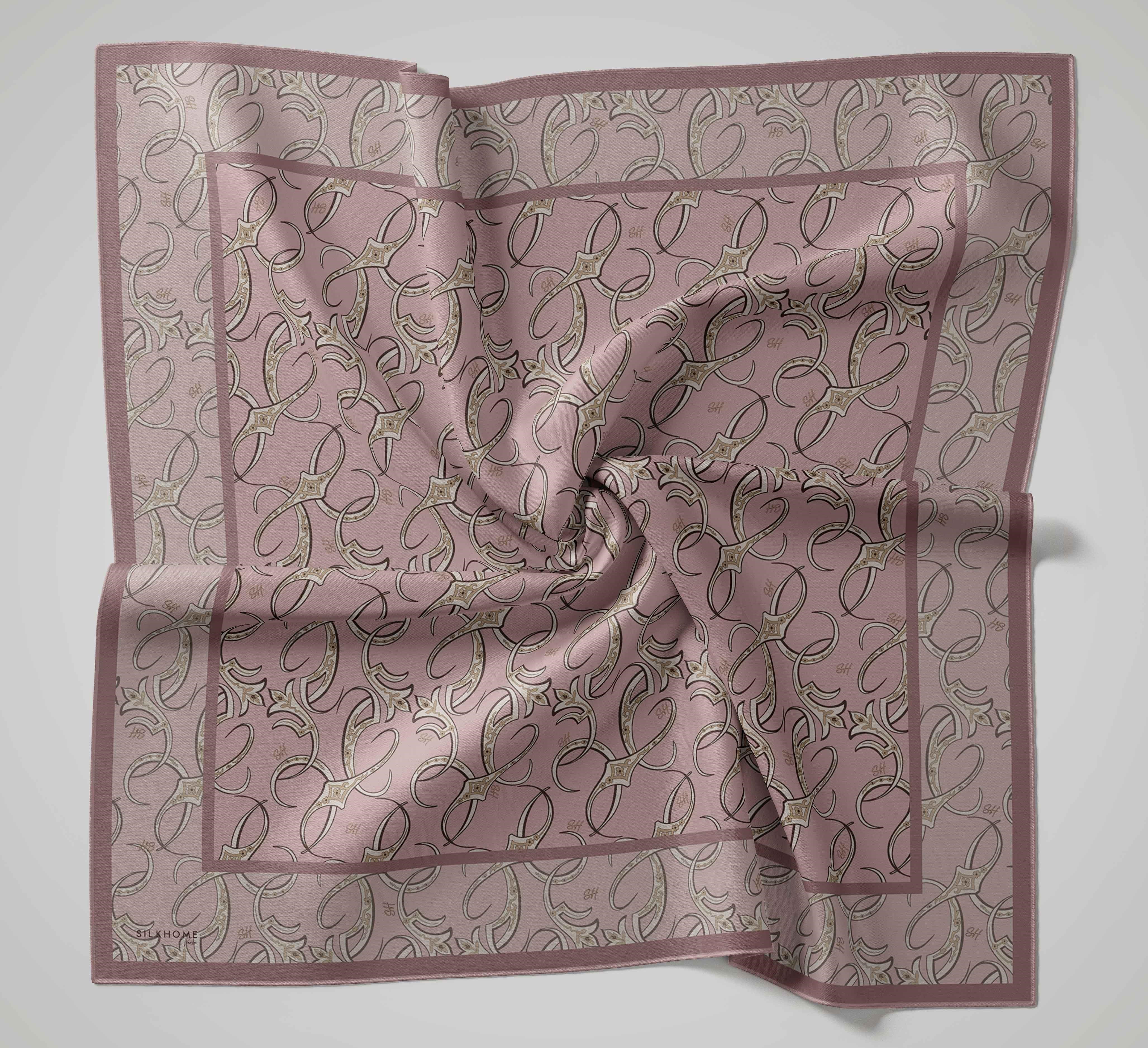 Twill İpek Eşarp Barok Pudra Vizon 90x90