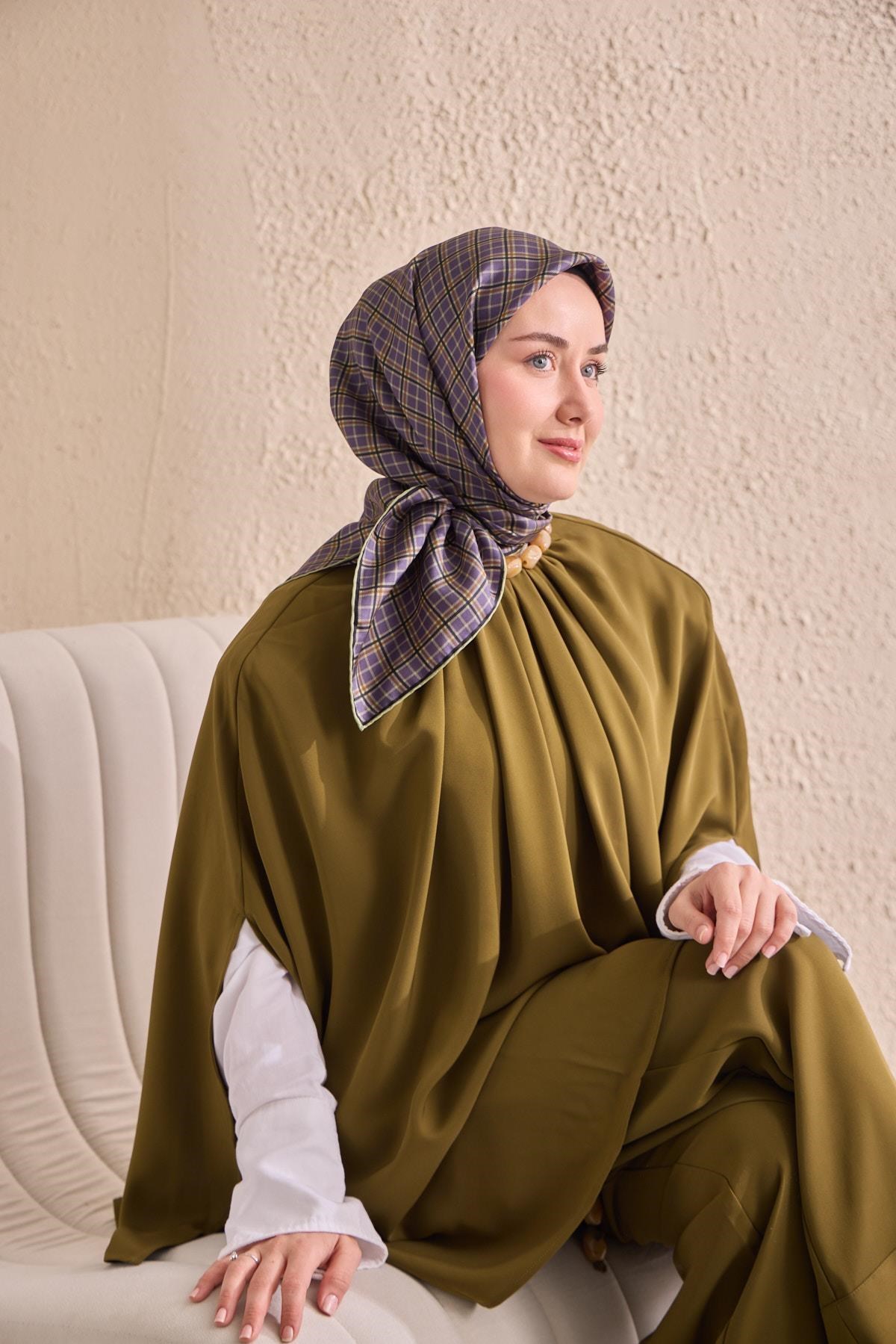 Twill İpek Eşarp Ekose Mor