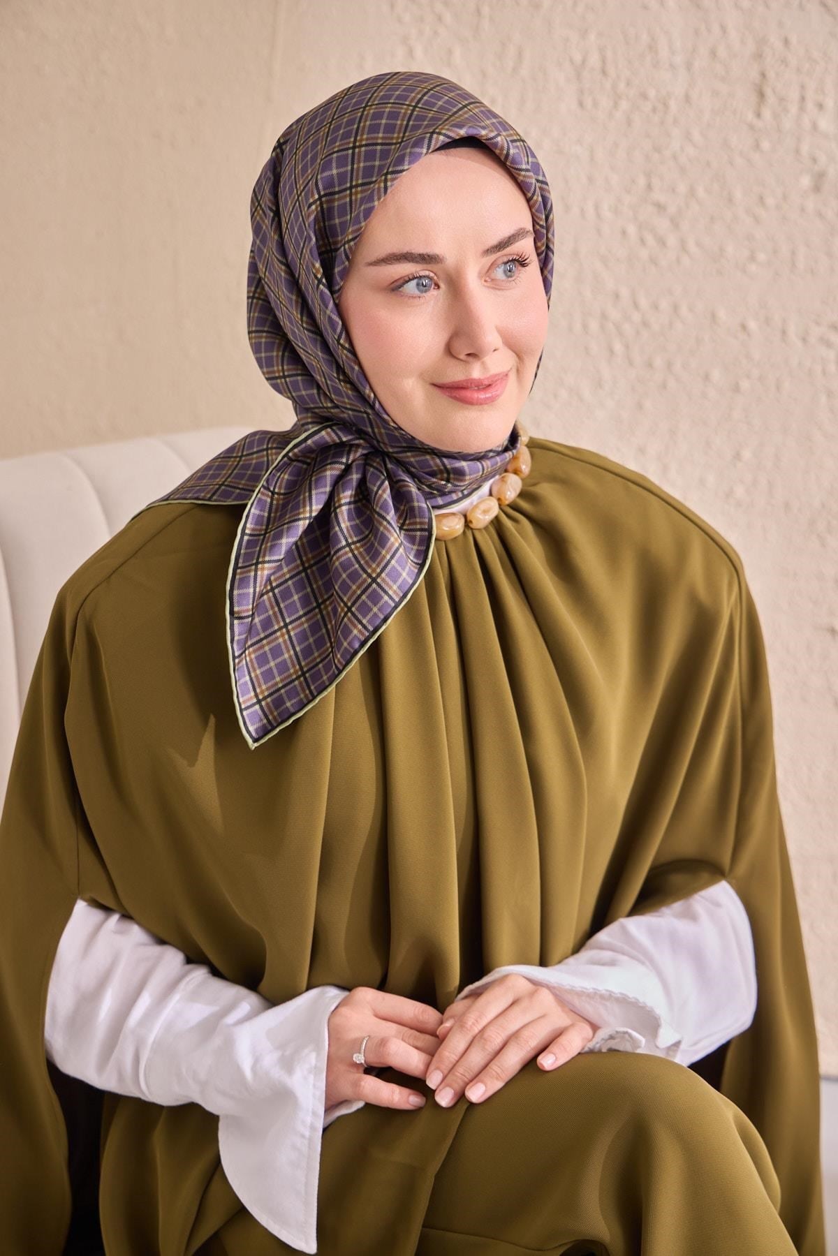 Twill İpek Eşarp Ekose Mor