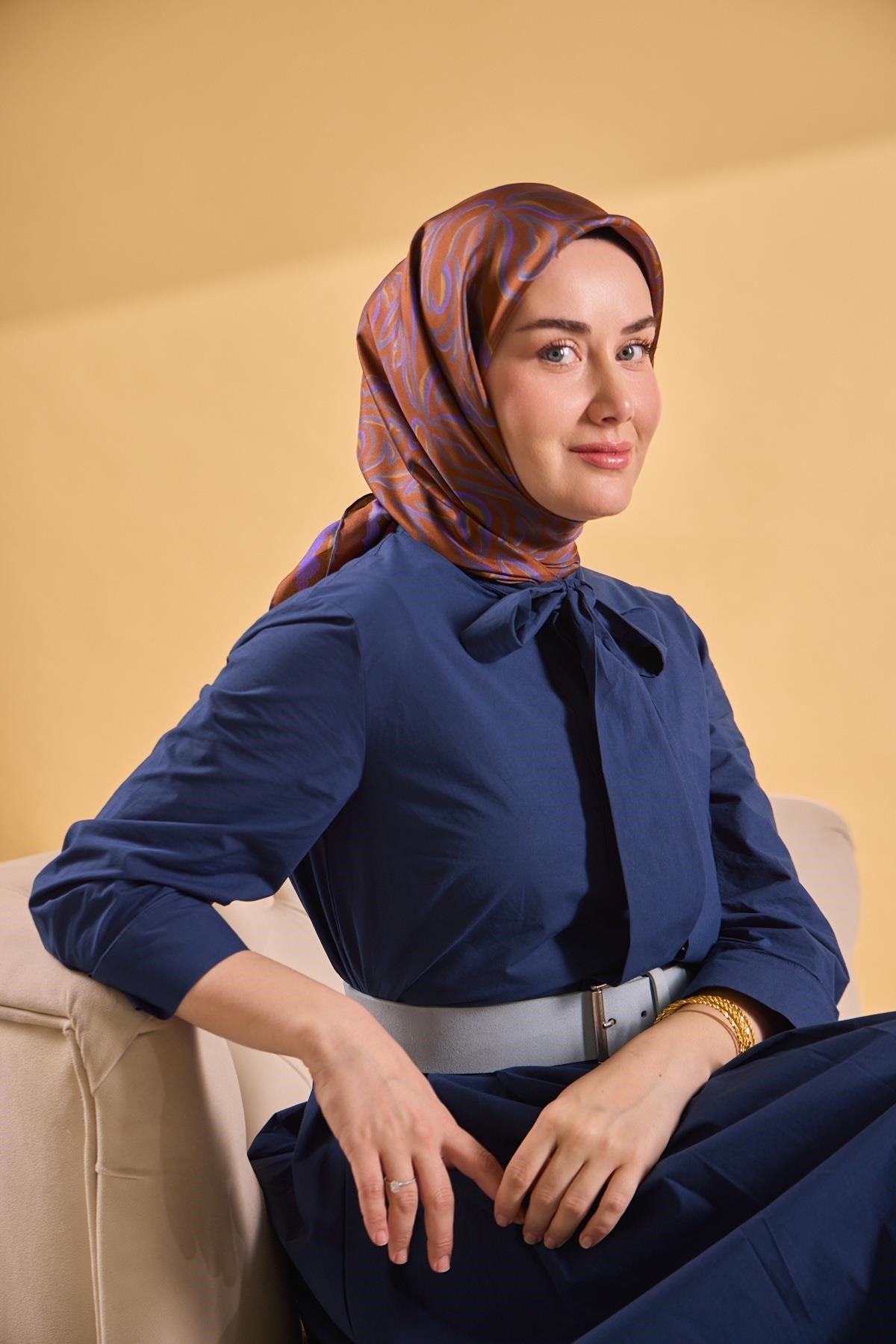 Twill İpek Eşarp Line Kiremit