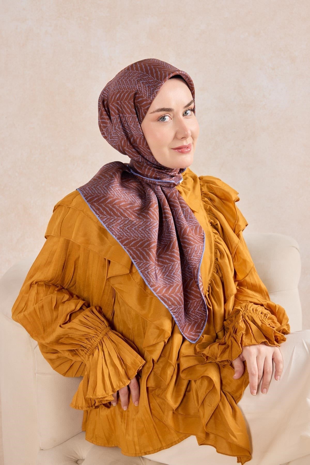 Twill İpek Eşarp Minimal Desen Kiremit 90x90