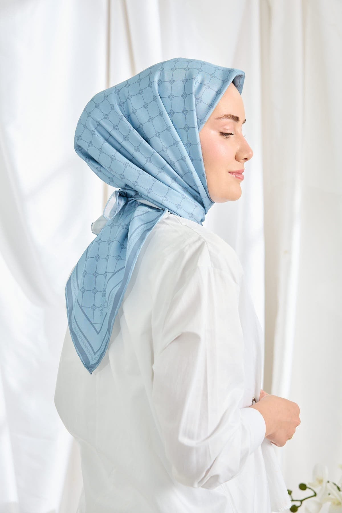 Twill İpek Eşarp Monogram Bebe Mavisi