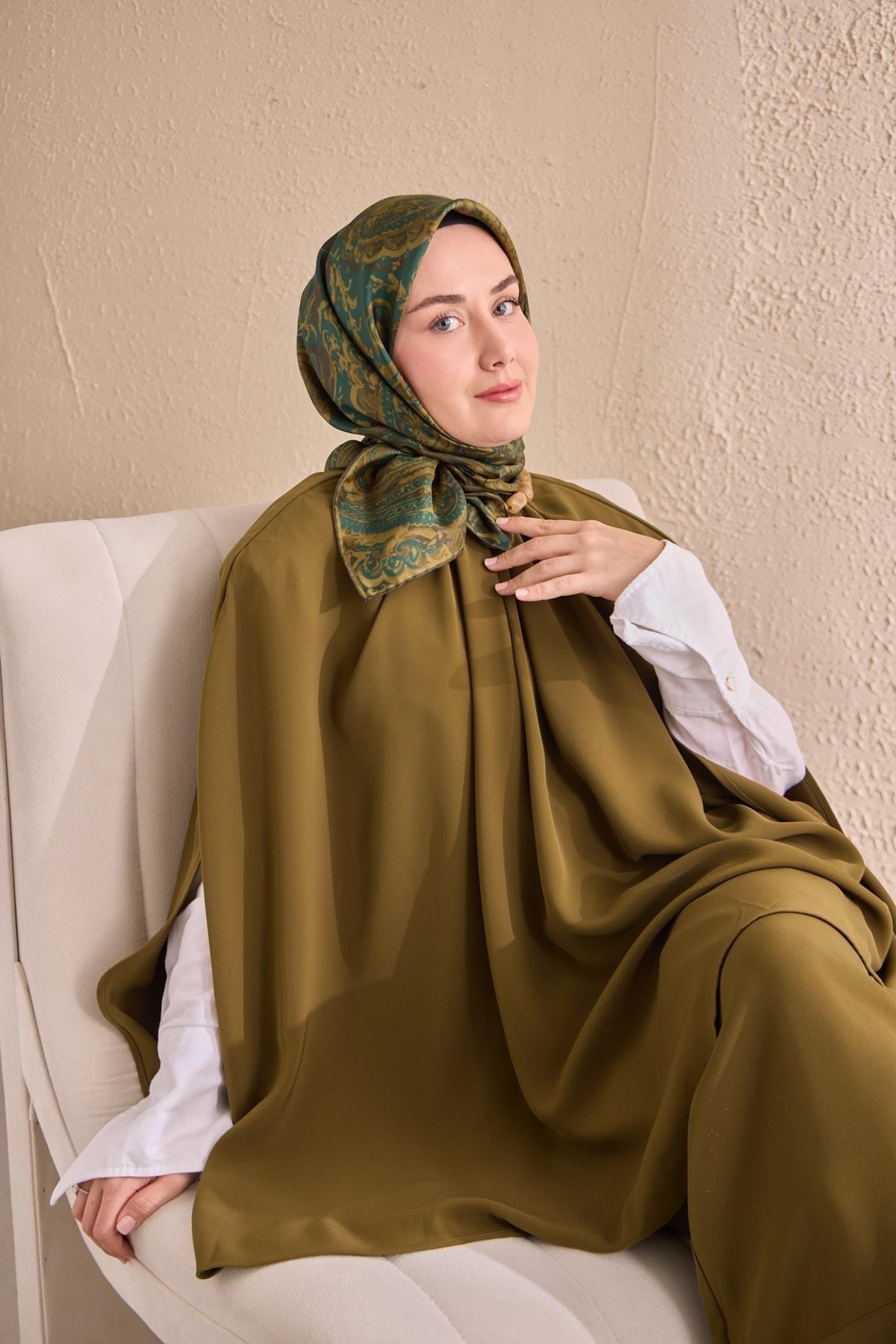 Twill İpek Eşarp Royale Şal Desen Petrol Mavisi 90