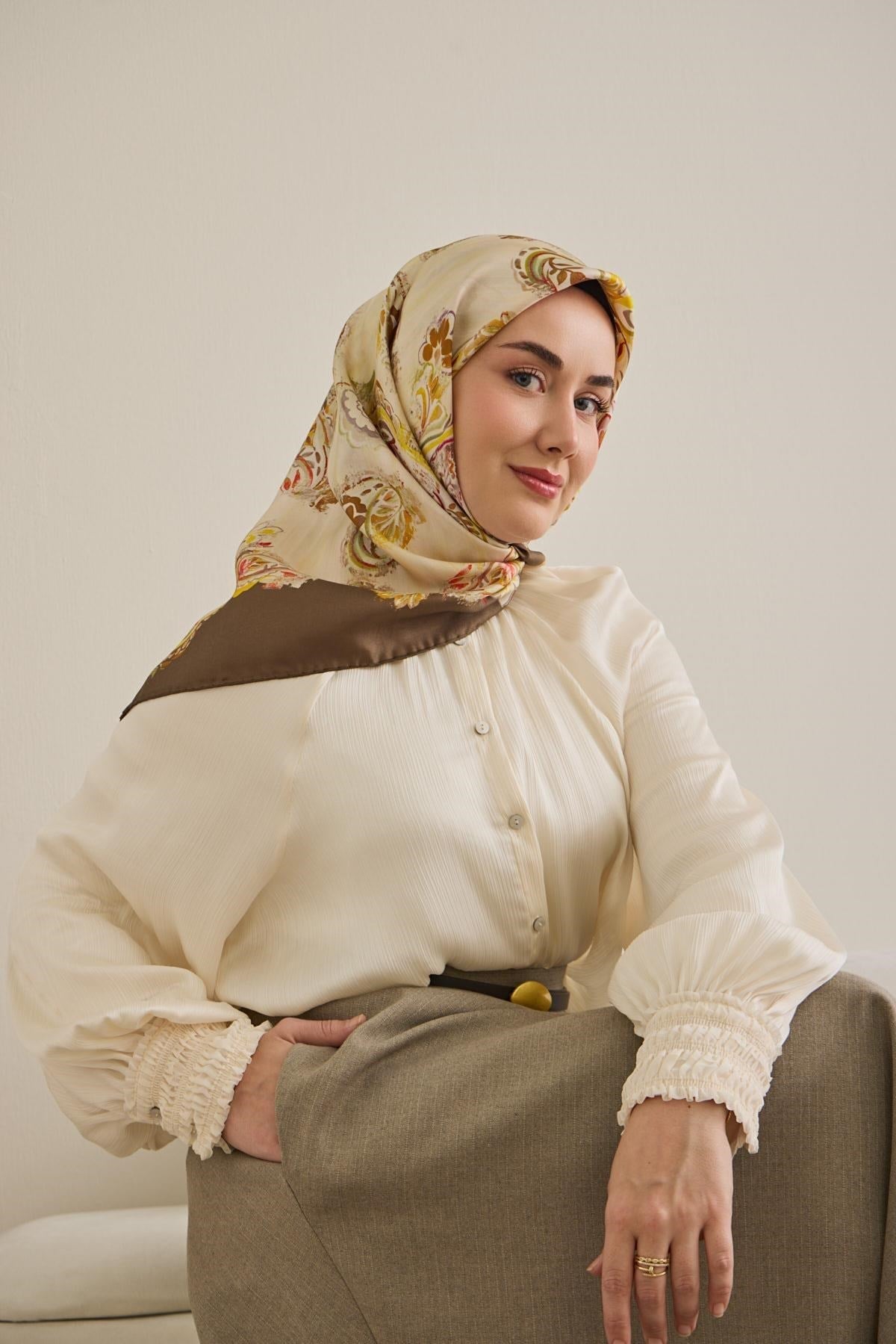 Twill İpek Eşarp Şal Desen Butter Yellow 90x90