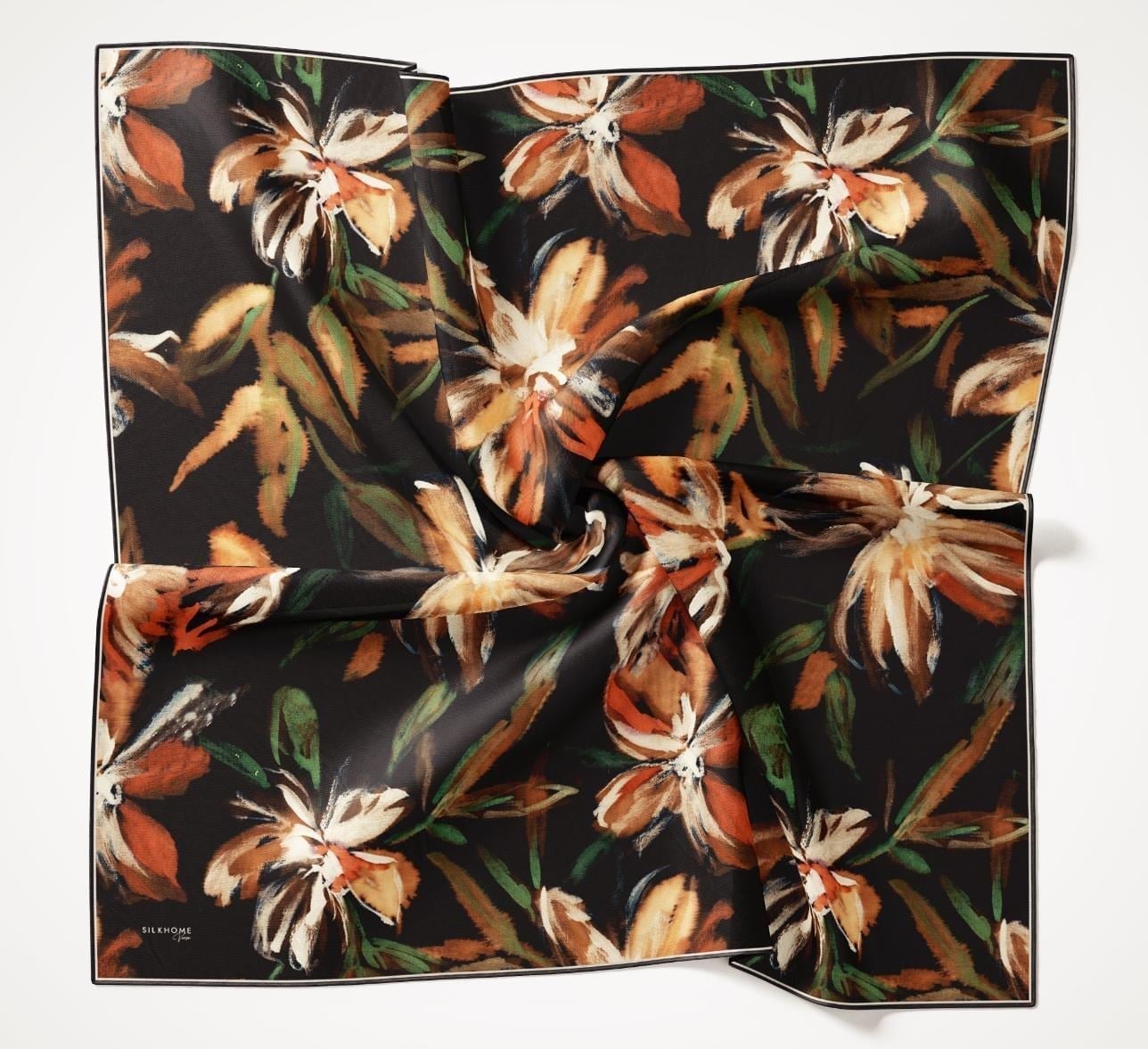 Twill İpek Eşarp Sulu Boya Siyah 90x90