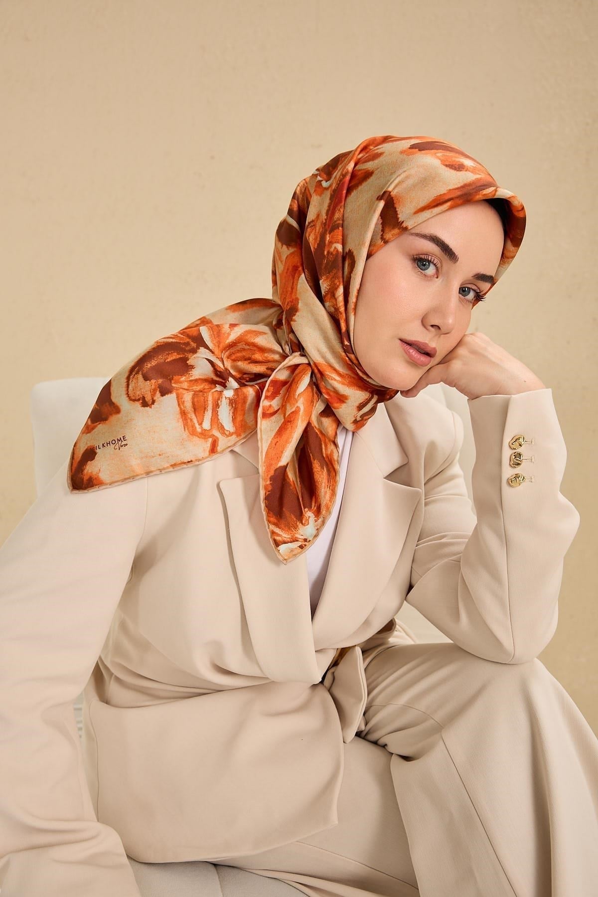 Twill İpek Eşarp Sulu Boya Turuncu 90x90