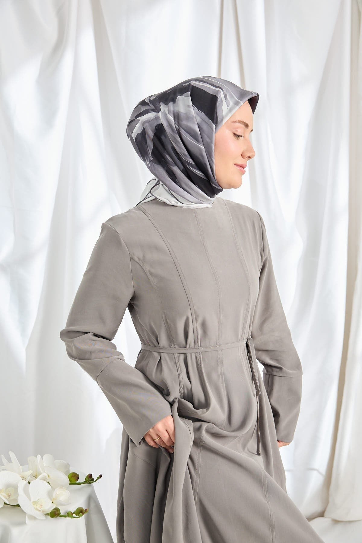 Twill İpek Eşarp Watercolor Gri