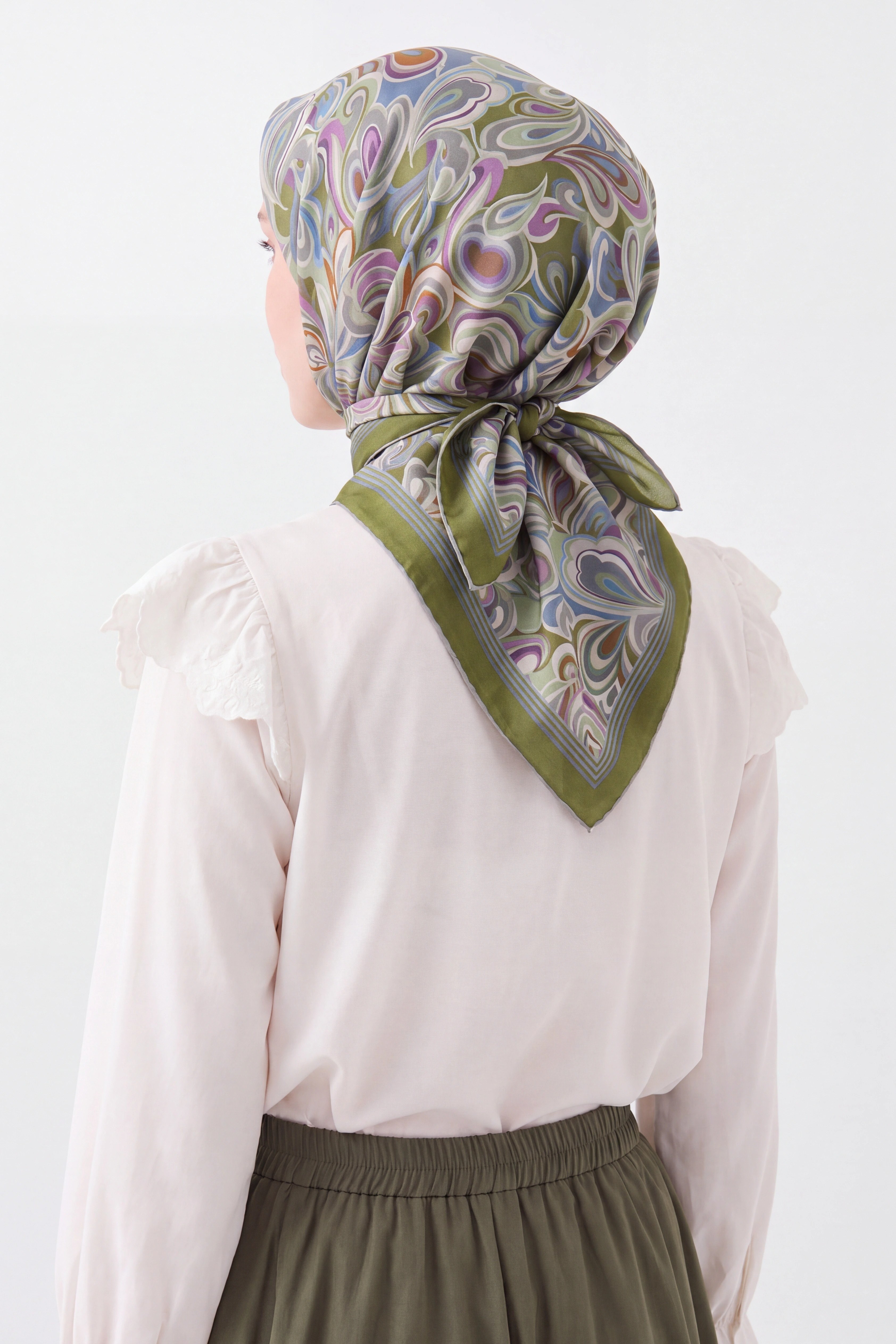 Velora Eşarp Aura Floral Çelik Mavi