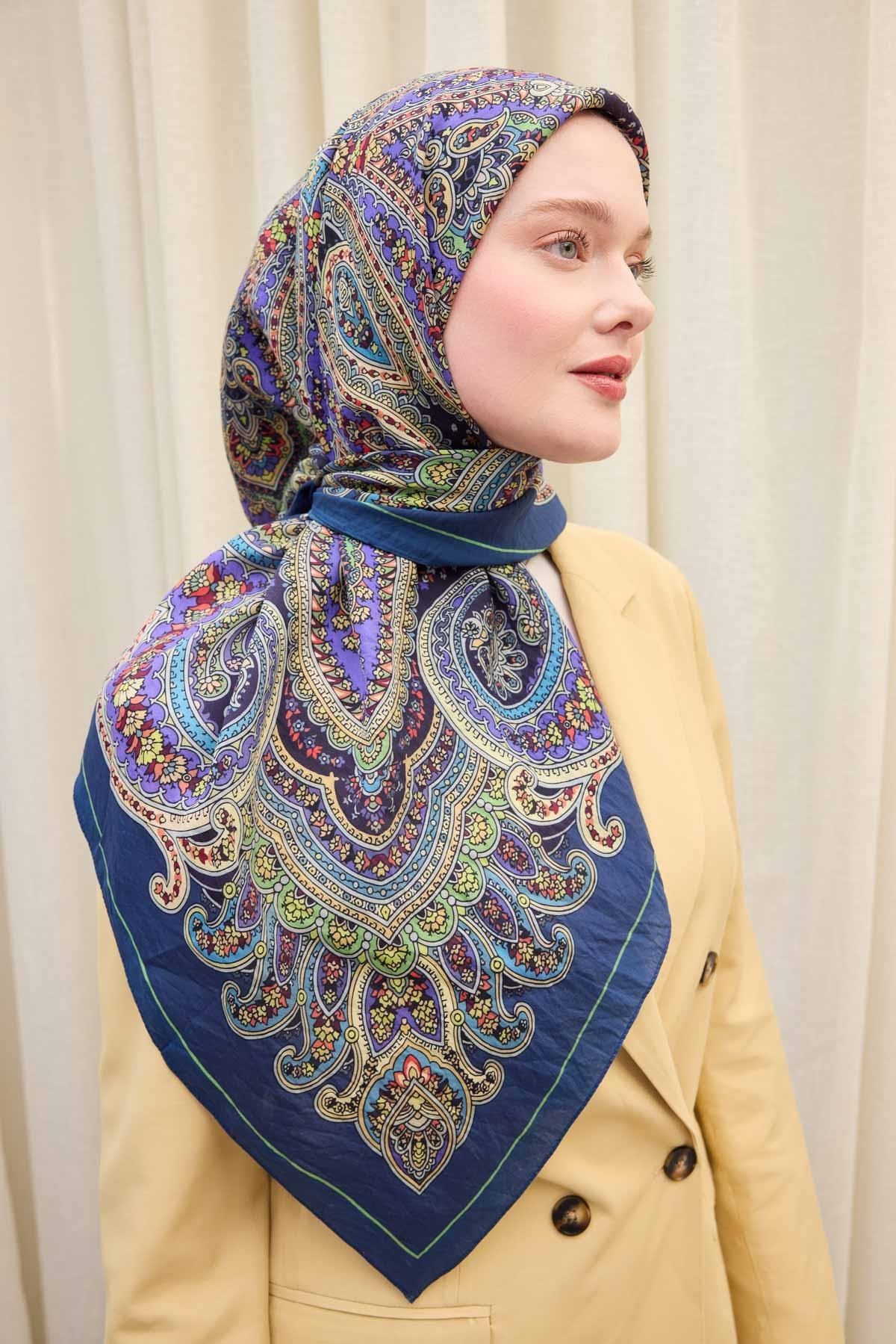 Velora Eşarp Ethnic Lacivert 90x90