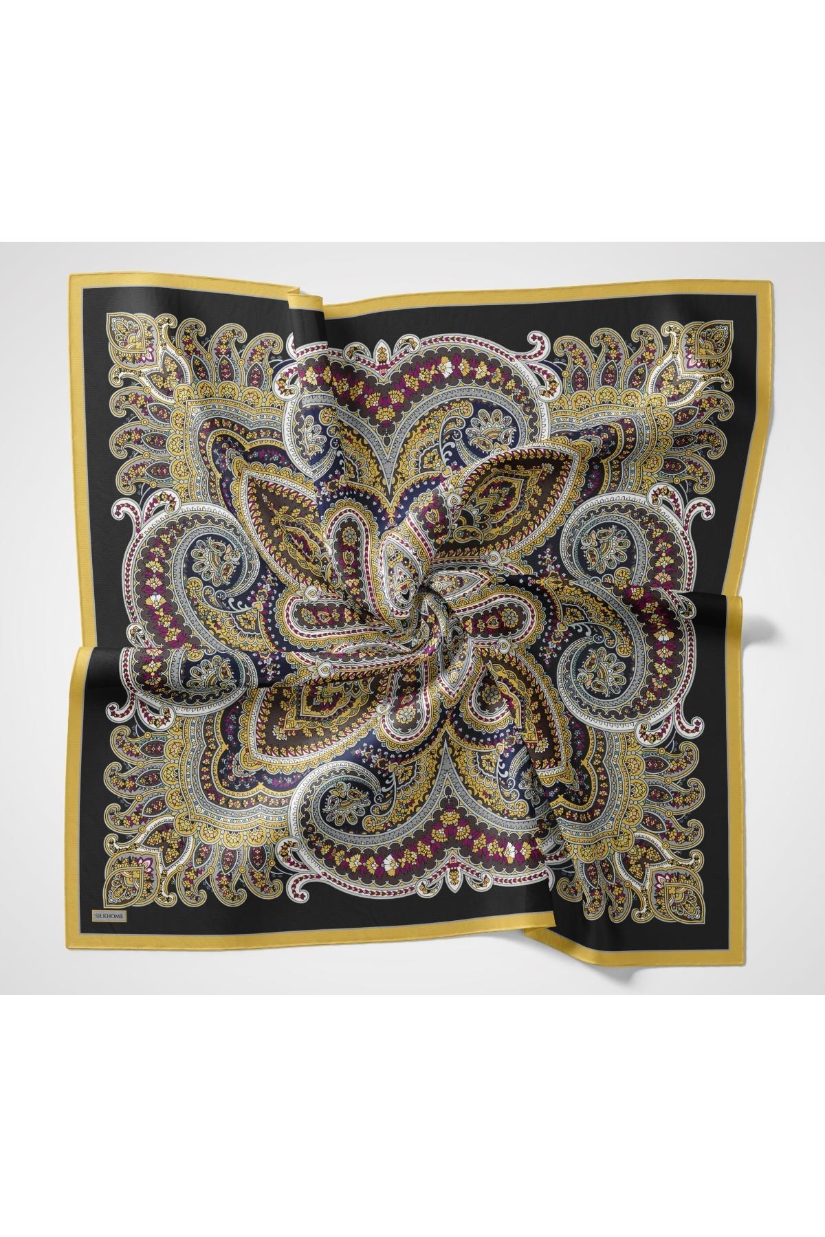 Velora Eşarp Ethnic Siyah - Sarı 90x90