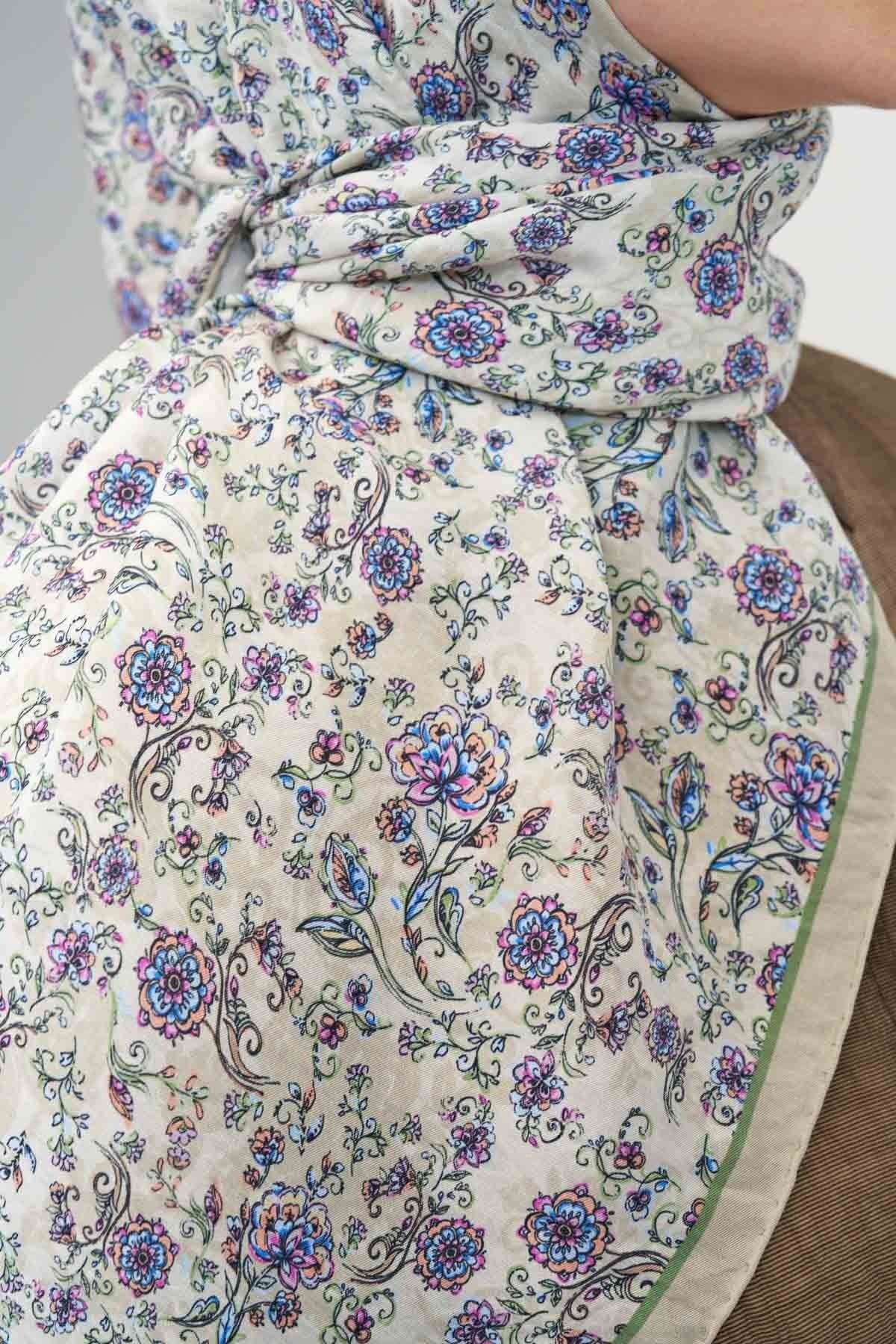 Velora Eşarp Modern Flora Krem 90x90