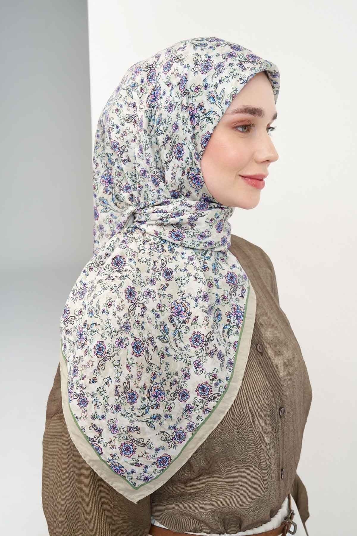 Velora Eşarp Modern Flora Krem 90x90