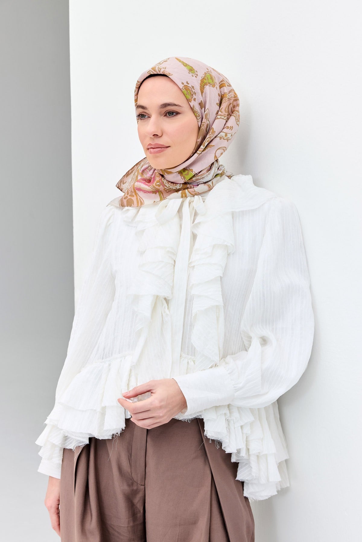Velora Eşarp Şal Desen Pudra 90x90
