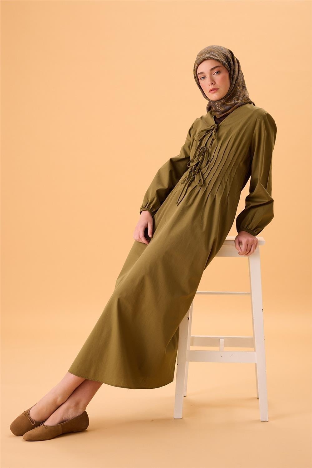 Viskon Karışımlı Velora Eşarp Koyu Gri-Olive İndigo Krem Desenli Tok Duruşlu 90x90