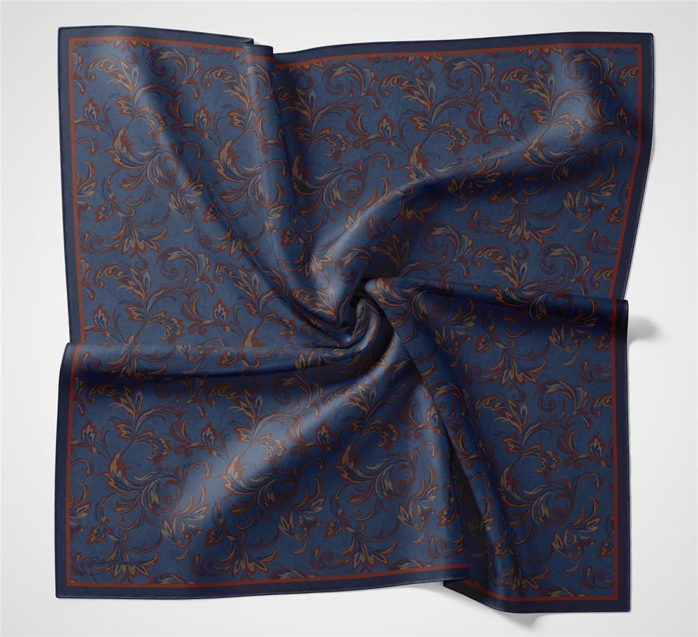 Viskon Velora Eşarp Dört Mevsim Barok Floral Desen Koyu Indigo 90x90