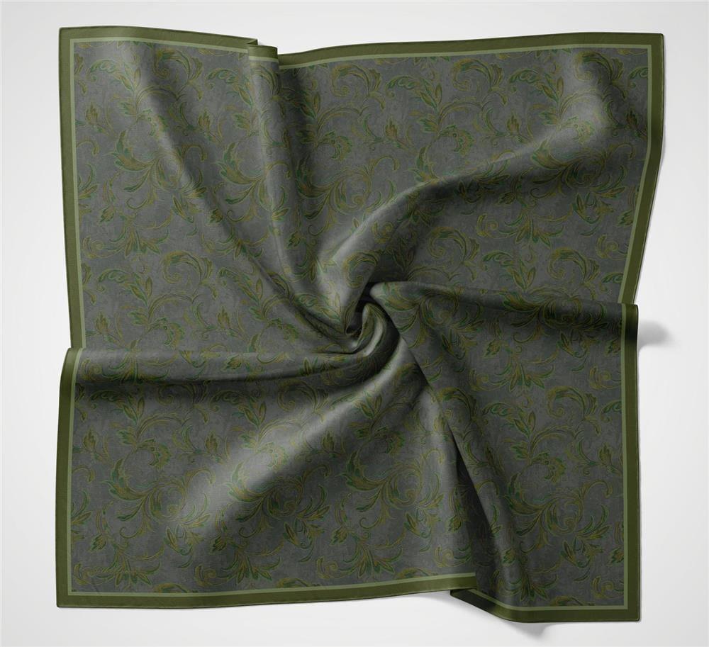 Viskon Velora Eşarp Dört Mevsim Barok Floral Desen Asker Yeşili 90x90