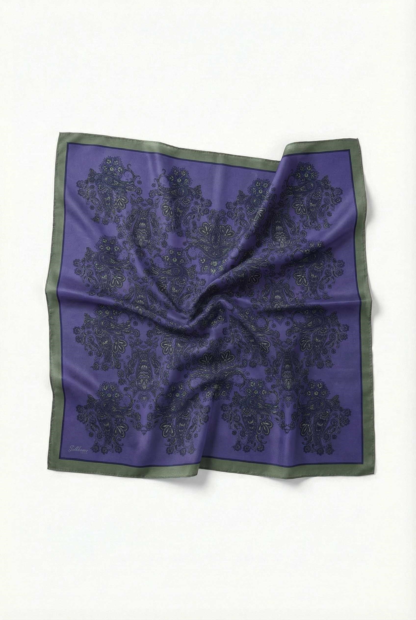 Viskon Velora Eşarp Dört Mevsim Barok Floral Desen Mavi Mor 90X90