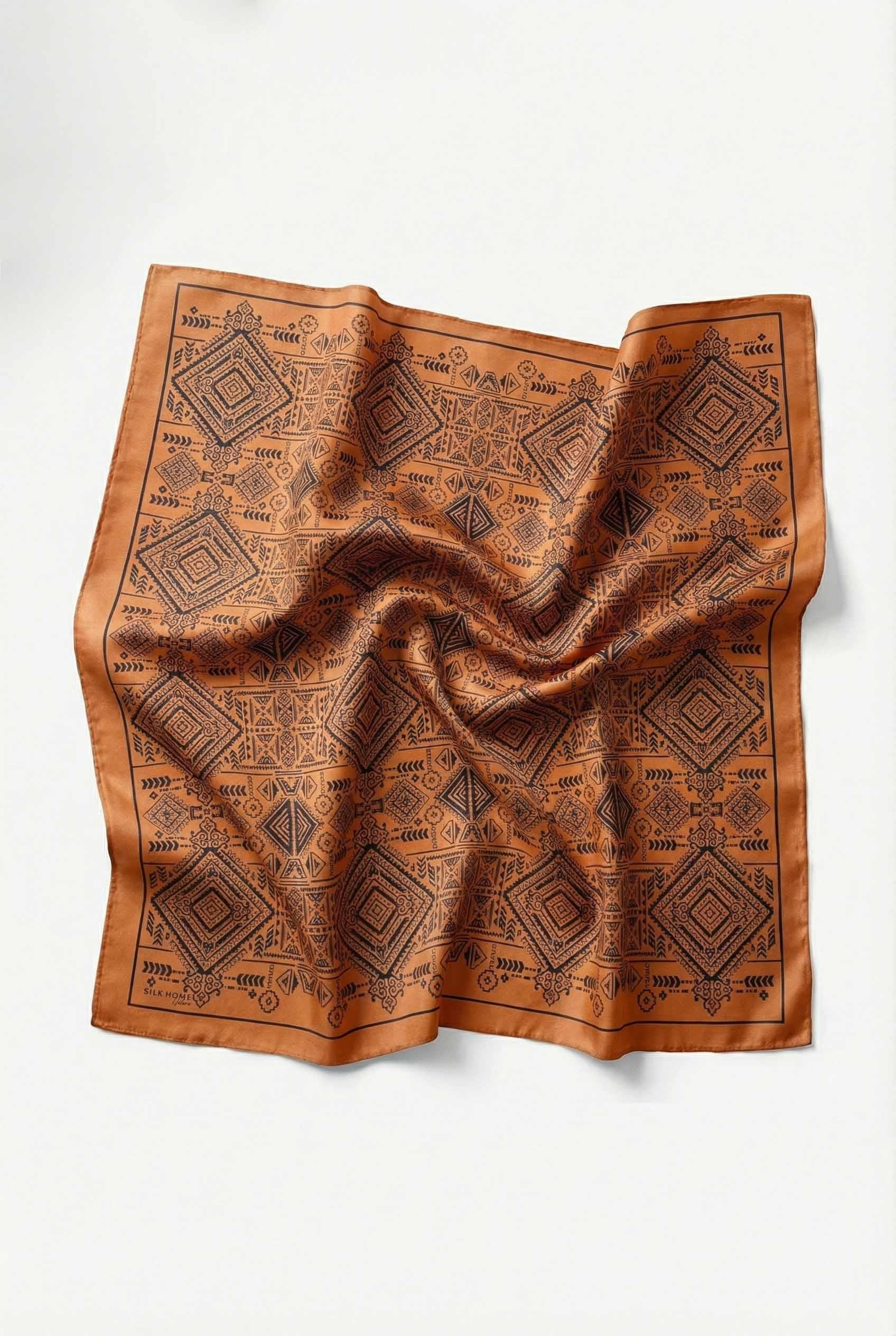 Viskon Velora Eşarp Dört Mevsim Kilim Desen Turuncu 90X90