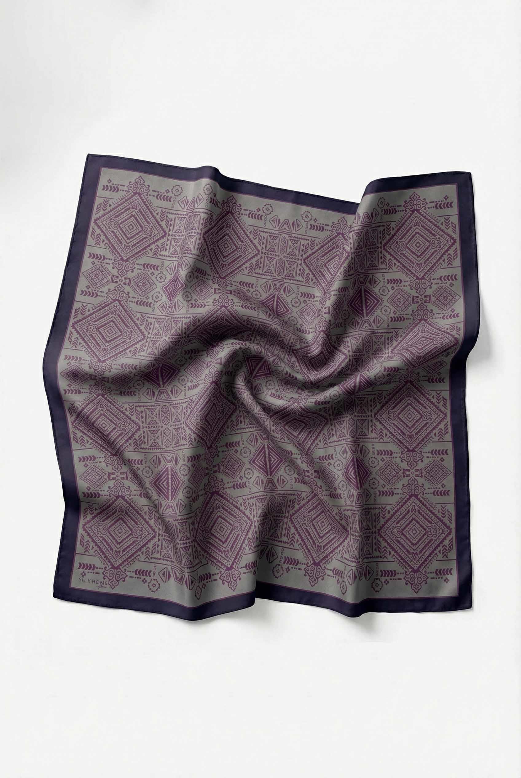 Viskon Velora Eşarp Dört Mevsim Kilim Desen Gri Siyah 90X90