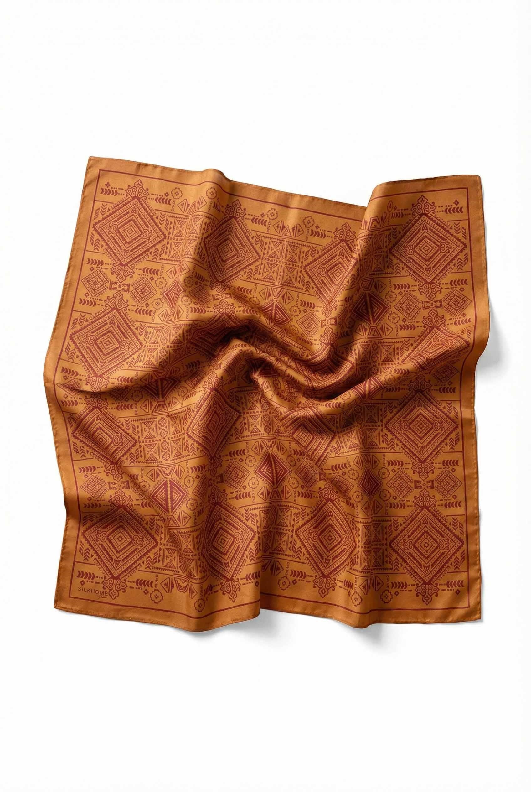 Viskon Velora Eşarp Dört Mevsim Kilim Desen Tarçın 90X90