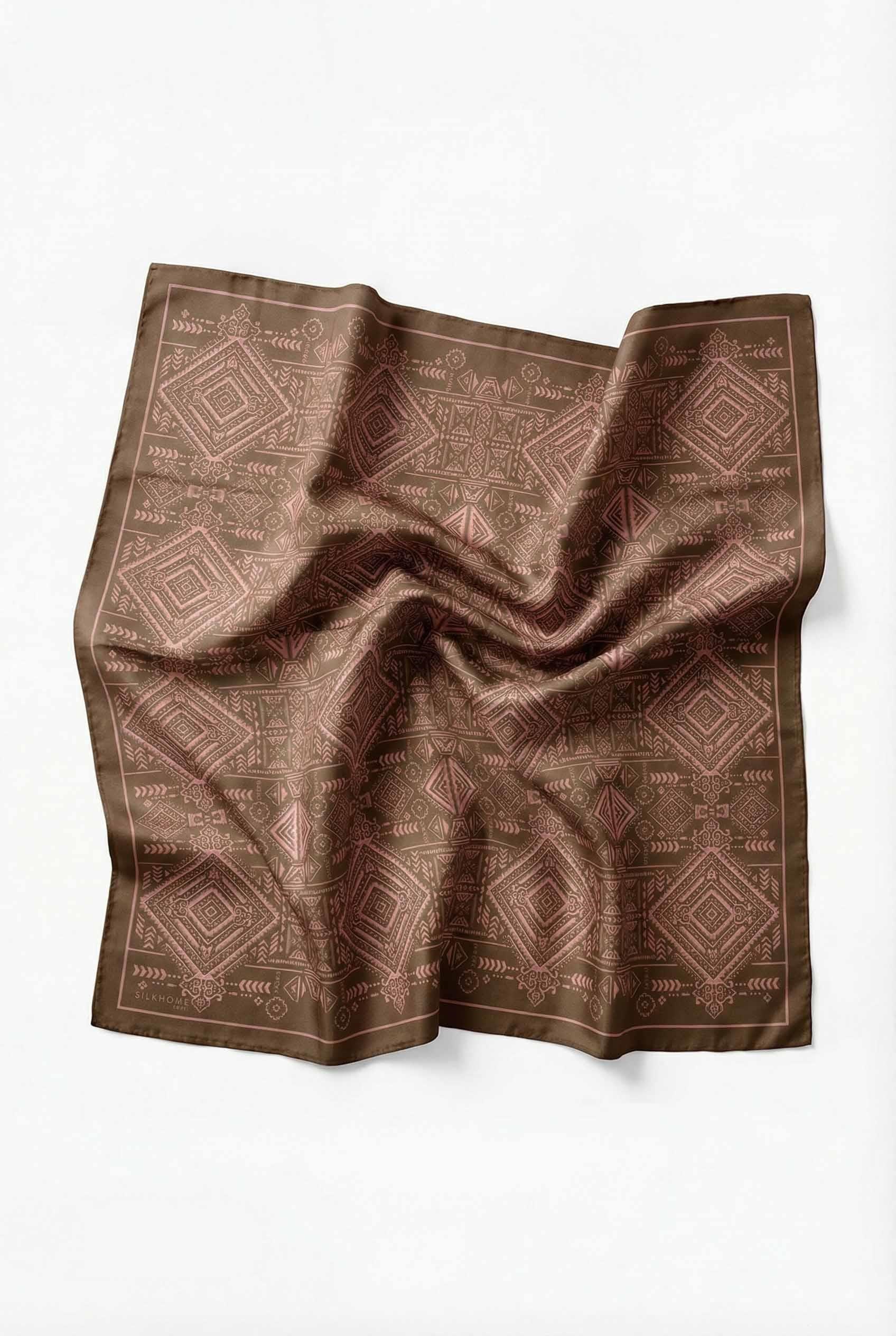 Viskon Velora Eşarp Dört Mevsim Kilim Desen Kahve 90X90