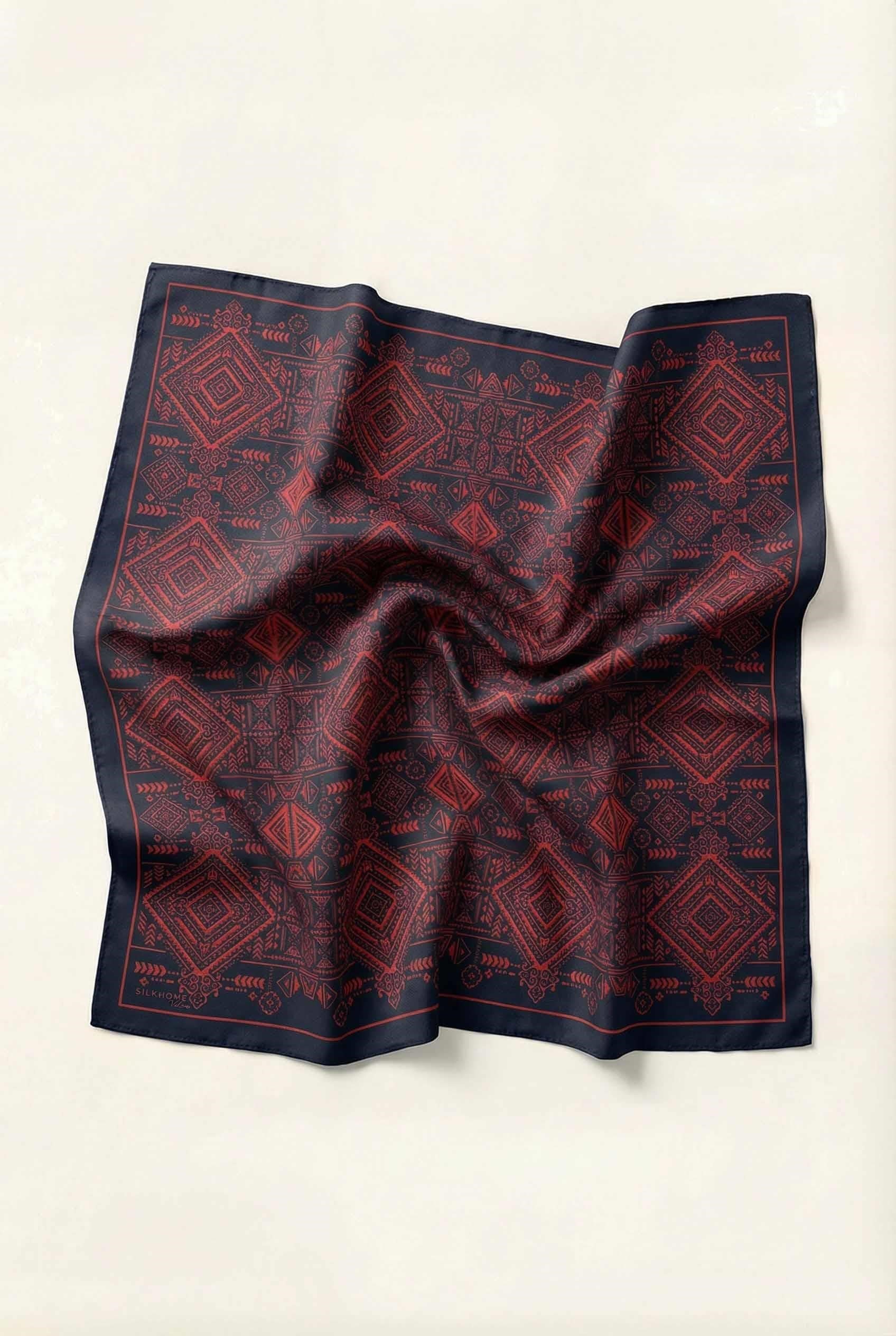 Viskon Velora Eşarp Dört Mevsim Kilim Desen Siyah 90X90