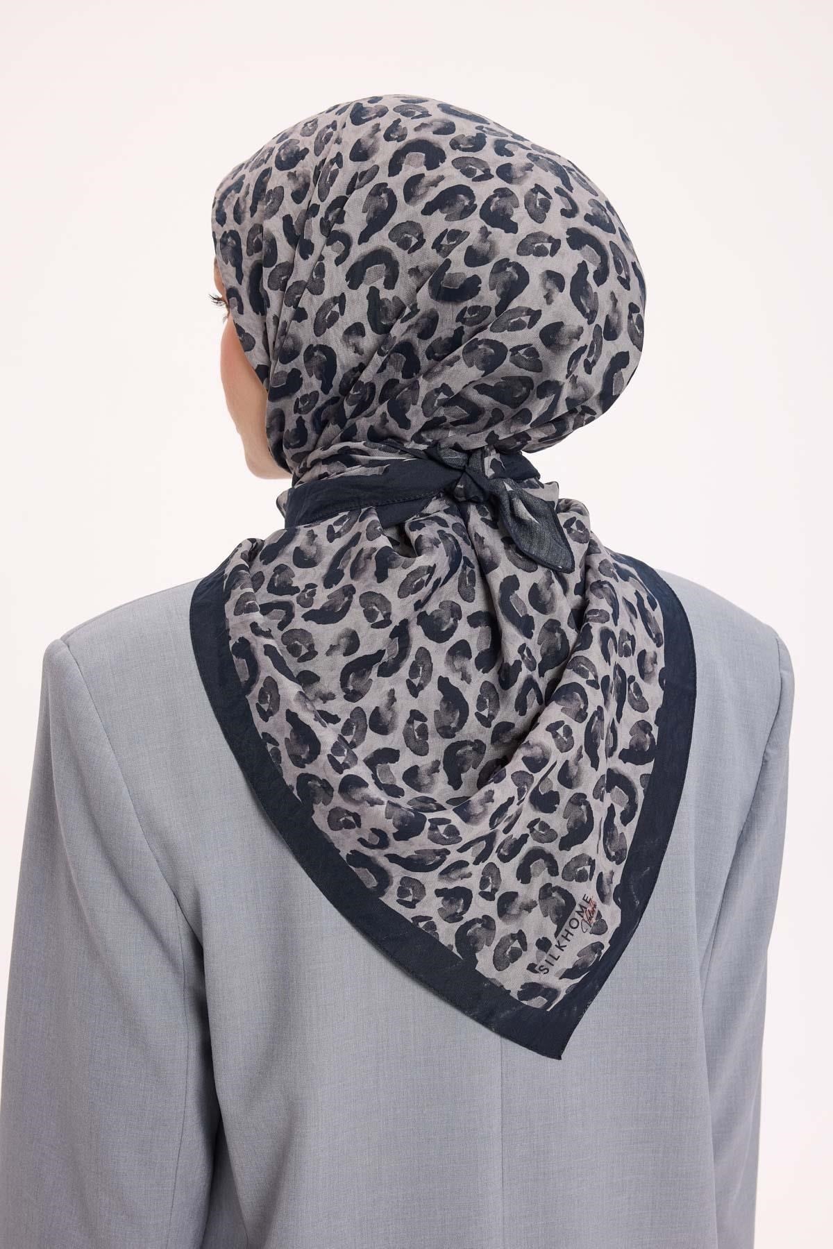 Viskon Velora Eşarp Dört Mevsim Leopar Desen Gri 90X90
