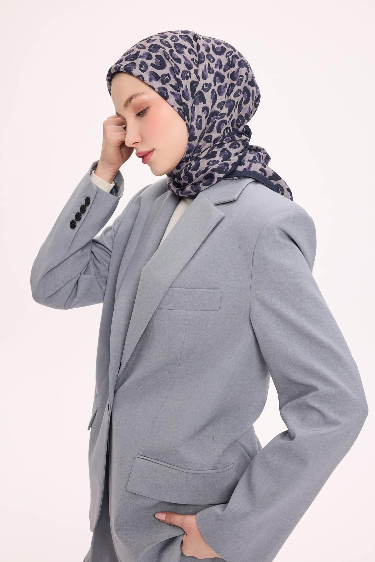 Viskon Velora Eşarp Dört Mevsim Leopar Desen Eflatun 90X90