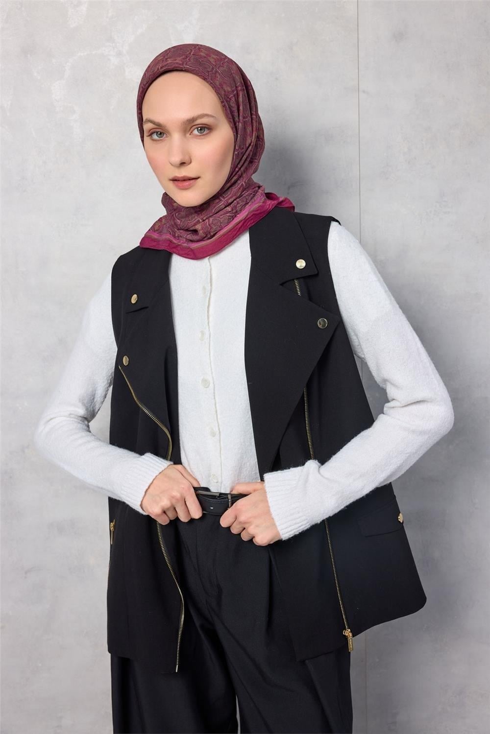 Viskon Velora Eşarp Yonca Desenli Magenta Tok Duruşlu Dört Mevsim 90x90