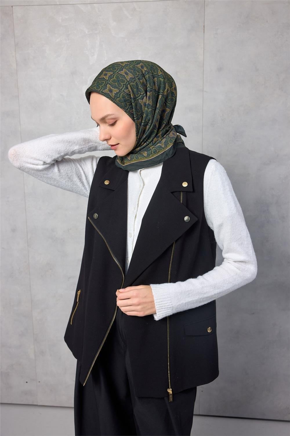 Viskon Velora Eşarp Yonca Desenli Orman Yeşili Tok Duruşlu 90x90