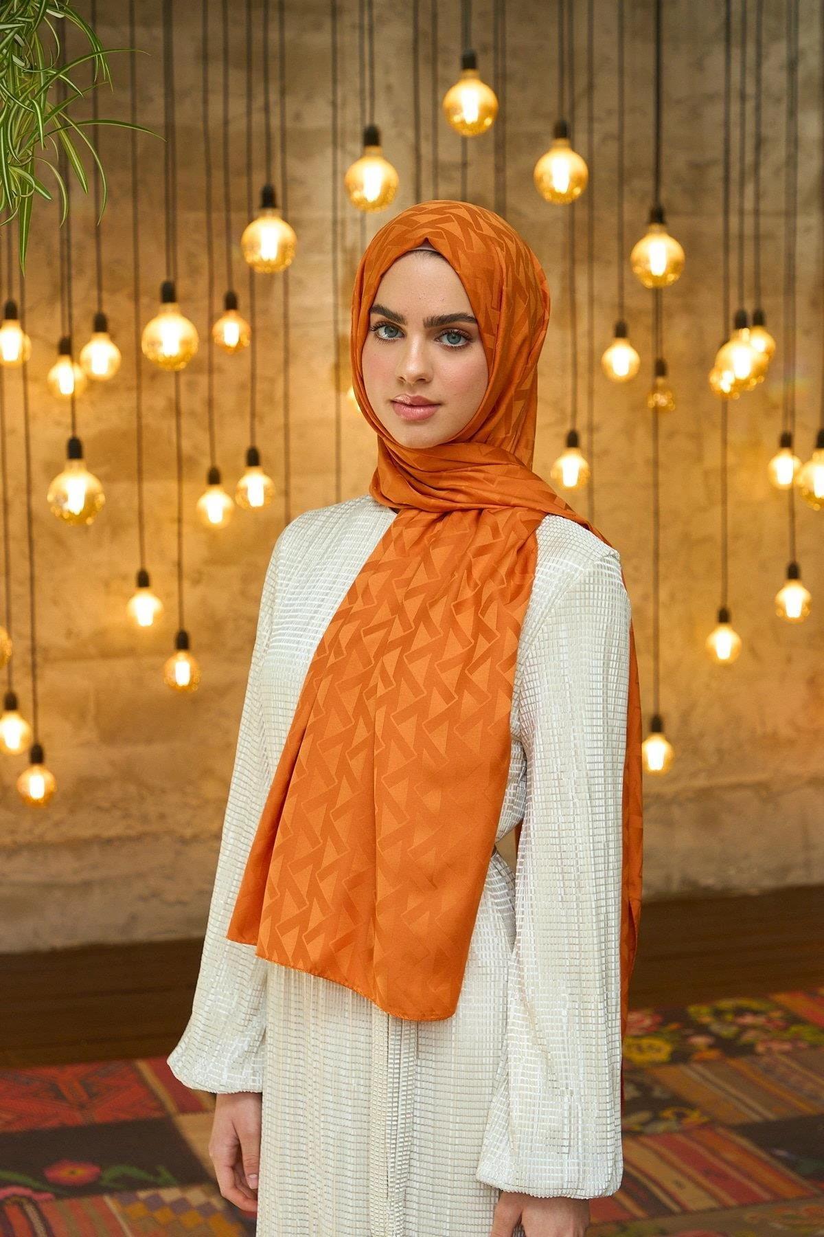 Yaz Işıltısı Koleksiyonu İpeksi Jakar Şal Turuncu 9014-18