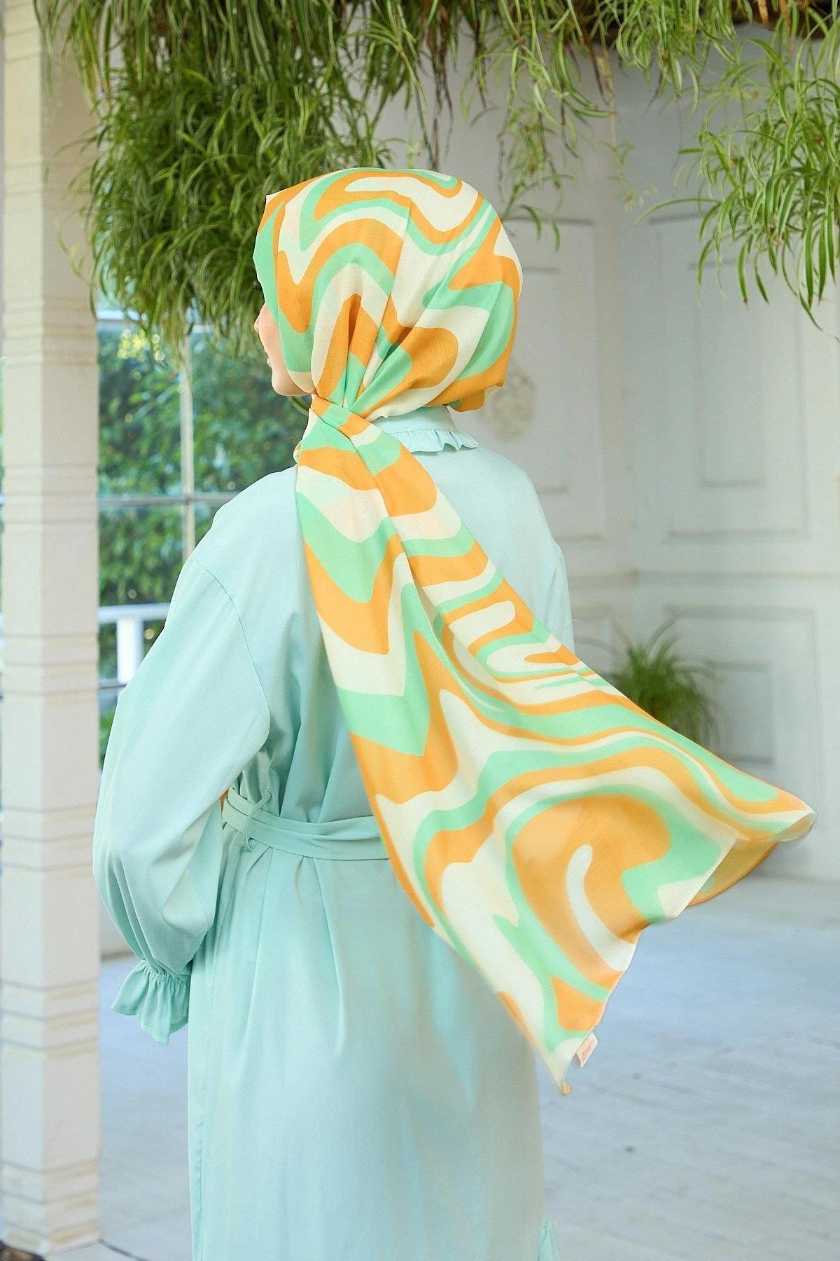 Yaz Işıltısı Koleksiyonu Soft Şal Orange Açık Yeşil 3044-04