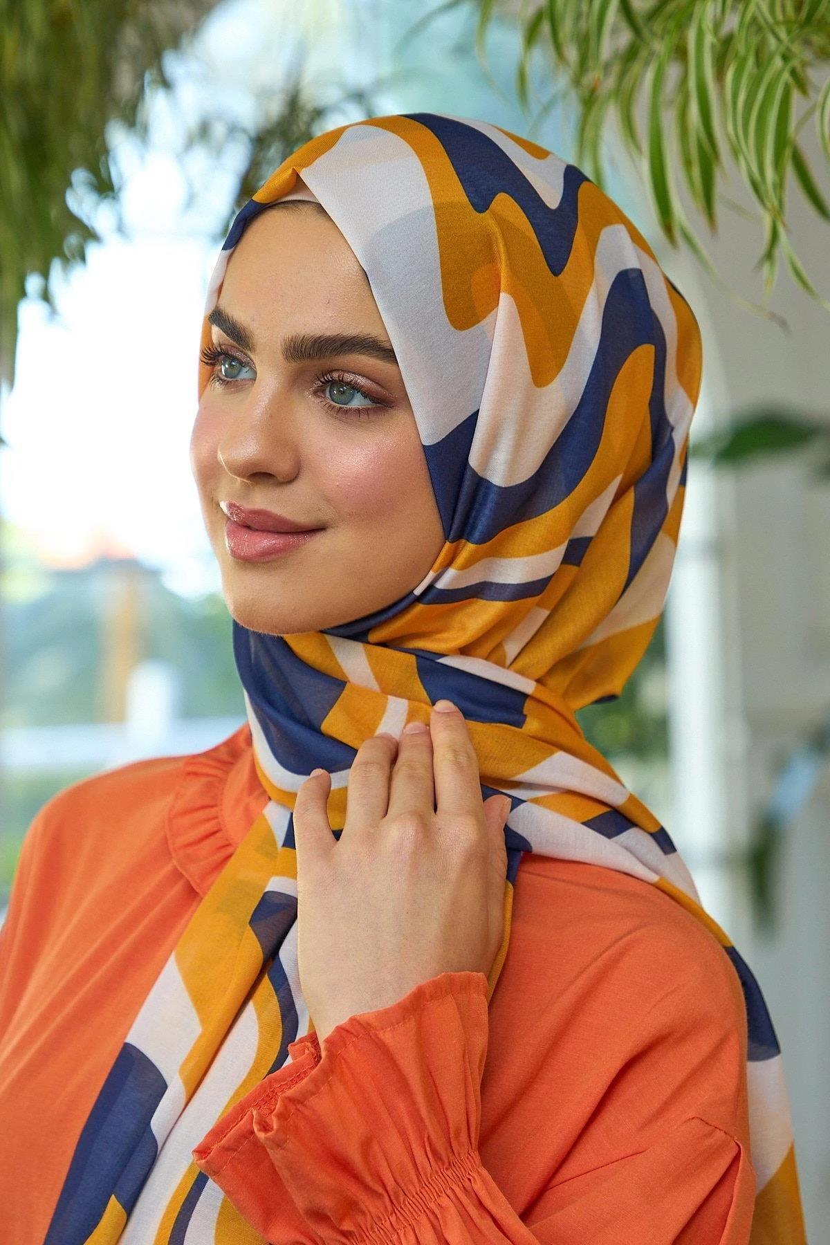 Yaz Işıltısı Koleksiyonu Soft Şal Orange Lacivert 3044-15