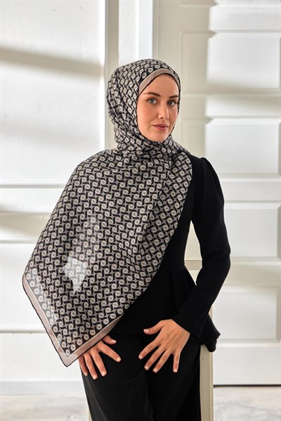 %100 Vual İpek Şal Desenli İnce Dokulu 70x190