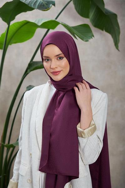 Alesa Desen İpeksi Jakar Şal Patlıcan Mor 9003-18