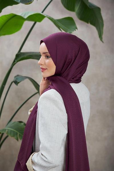 Alesa Desen İpeksi Jakar Şal Patlıcan Mor 9003-18