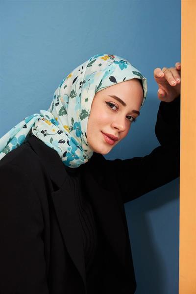 Amelia Desenli Pamuk Şal Gök Mavi 3025-10