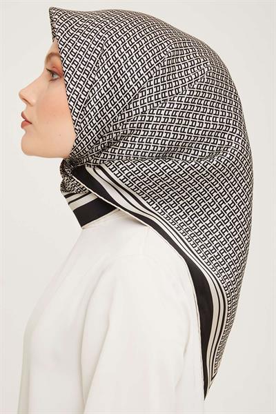 Armine - İpek Eşarp 2023/2024 Sonbahar Kış Twill İpek Siyah Beyaz 9026-02