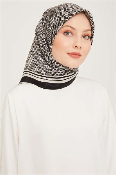 Armine - İpek Eşarp 2023/2024 Sonbahar Kış Twill İpek Siyah Beyaz 9026-02